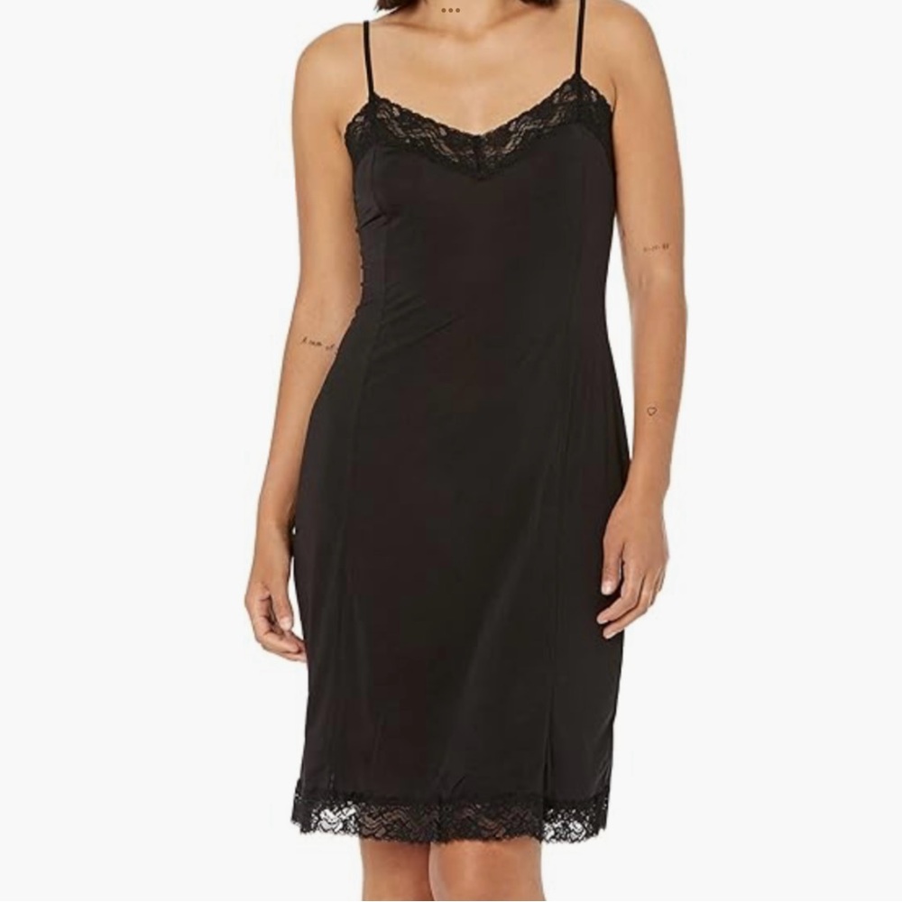 Jones New York Womens Silky Touch Spaghetti Strap Full Slip Black Chemise Size M